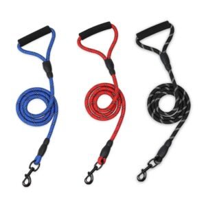 gdl0001 basic dog leashes 1.5m large dog leash reflective pet walking leads nylon traction rope for small medium big dogs comfortable foam handle leashes black 10mmx150cm
