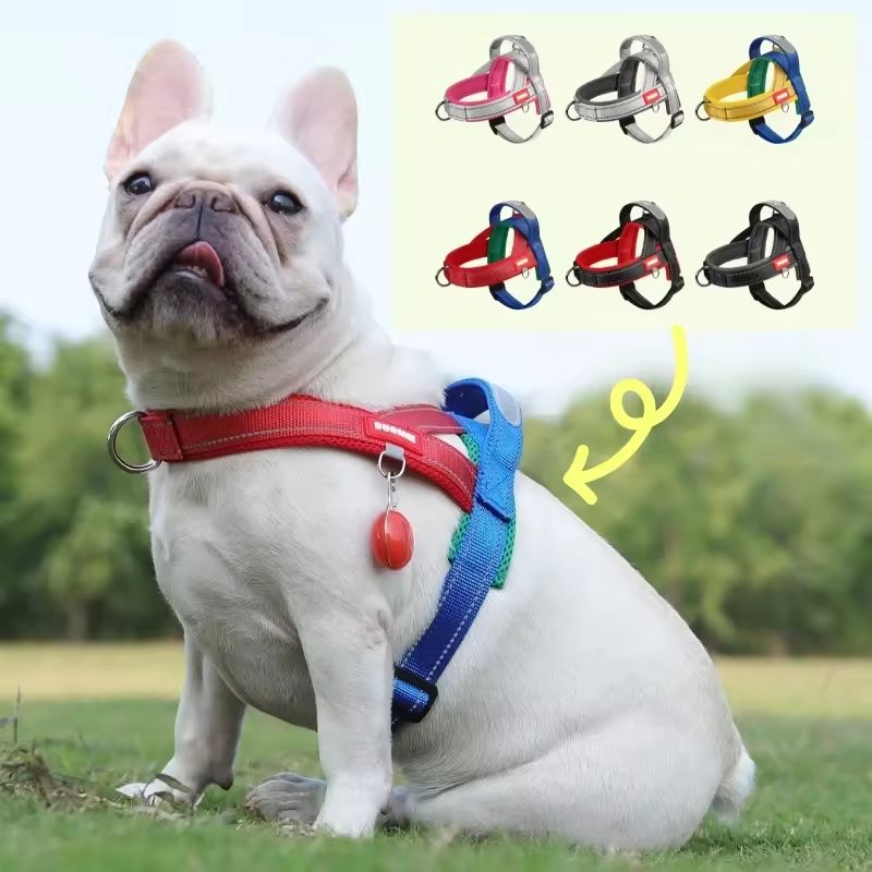 bdh0006 fashionable reflective saddle harness for dogs wide polyester color block webbing no pull design comfortable padded chest plate