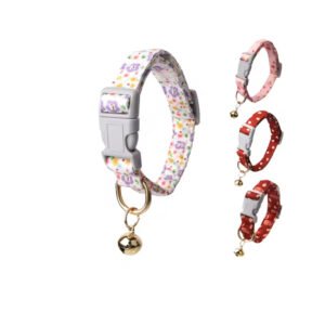 gpl0003 small floral print japanese and korean bell anti lost cat and puppy collar cute cross border style for dogs made of polyester