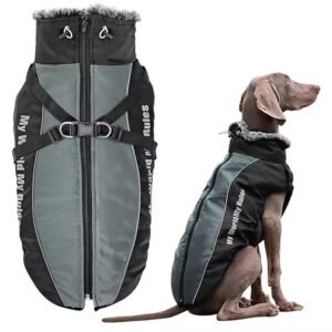 pcl0001 reflective fur collar warm winter dog clothes vest windbreaker pet jacket coat with harness for medium large dogs