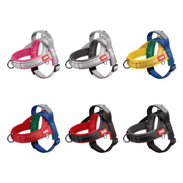 bdh0006 fashionable reflective saddle harness for dogs wide polyester color block webbing no pull design comfortable padded chest plate