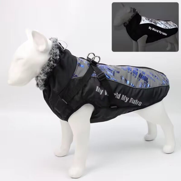 pcl0001 reflective fur collar warm winter dog clothes vest windbreaker pet jacket coat with harness for medium large dogs