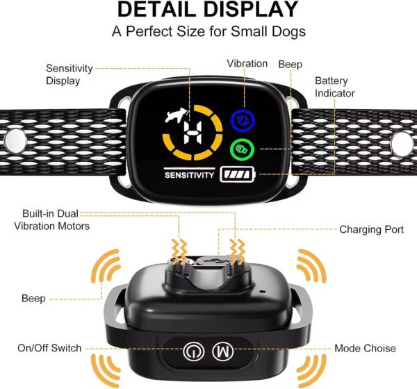 gdt0005 smart anti bark dog collar | color screen training device with vibration, beep & adjustable sensitivity