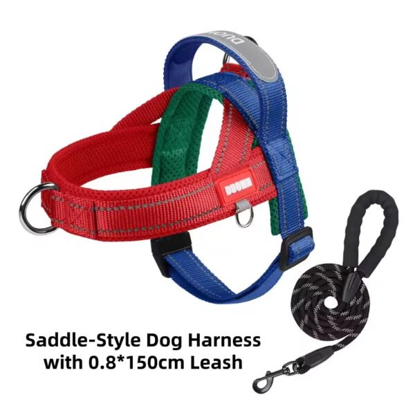 bdh0006 fashionable reflective saddle harness for dogs wide polyester color block webbing no pull design comfortable padded chest plate