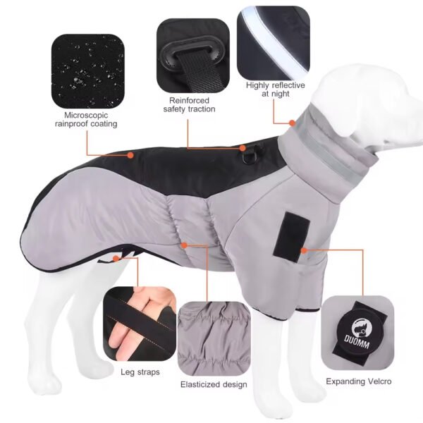 pcl0007 fullbody pet coat with harness warm dog jacket reflective turtleneck dog snow jacket snowsuit two legged large dogs clothes