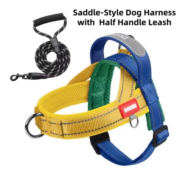 bdh0006 fashionable reflective saddle harness for dogs wide polyester color block webbing no pull design comfortable padded chest plate