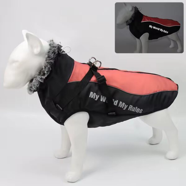 pcl0001 reflective fur collar warm winter dog clothes vest windbreaker pet jacket coat with harness for medium large dogs