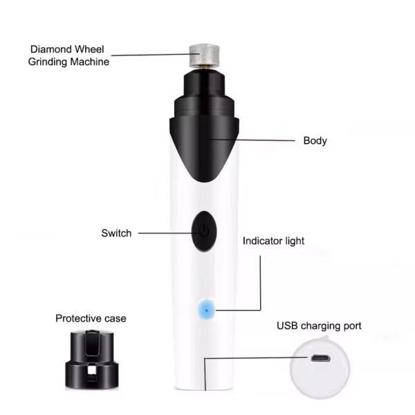 cpc0008 rechargeable new mini vibration low noise free led electric grinder pet nail clippers and trimmer pet pedicure