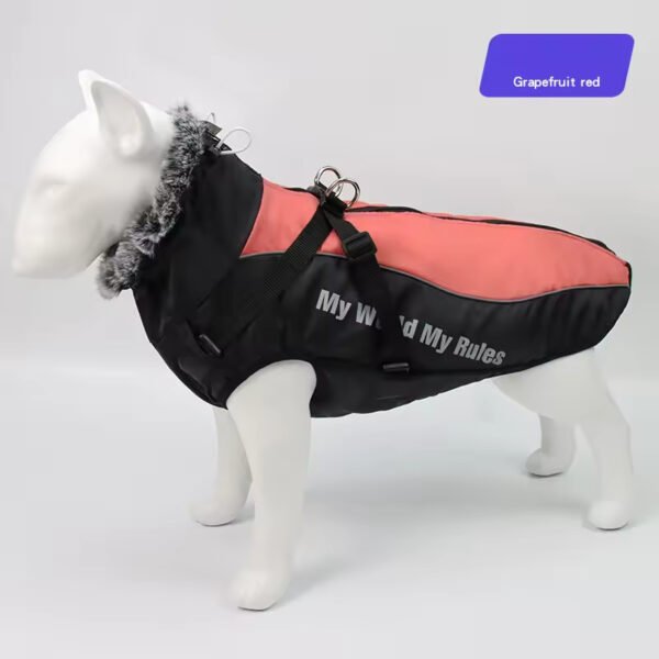 pcl0001 reflective fur collar warm winter dog clothes vest windbreaker pet jacket coat with harness for medium large dogs